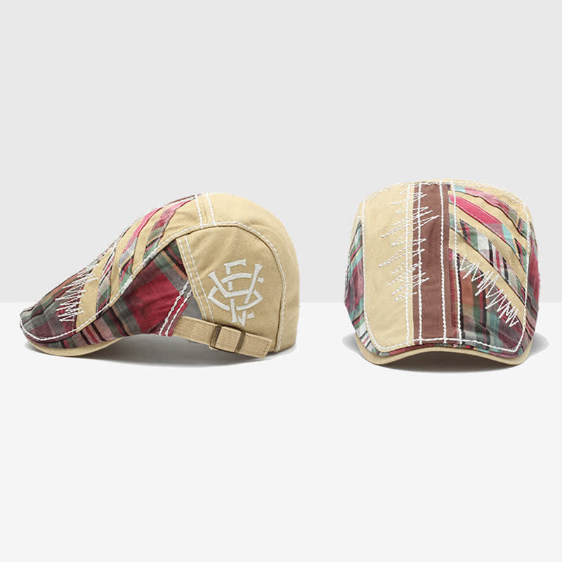 Cotton Patchwork Cabbie Adjustable Buckle Beret Hat - image 2