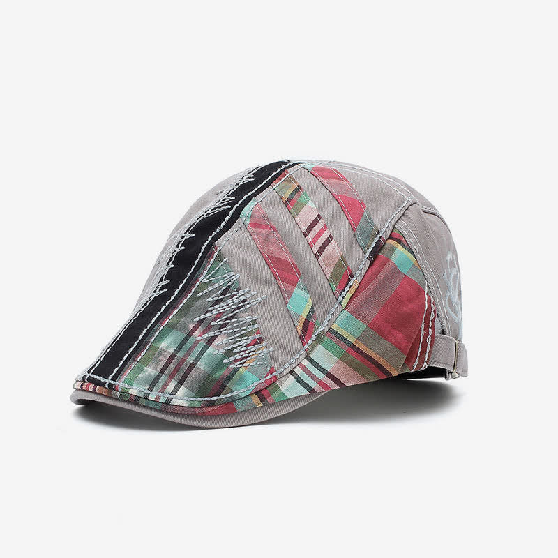 Cotton Patchwork Cabbie Adjustable Buckle Beret Hat - Gray - Adjustable (22 1/2"-23 5/8") - image 4
