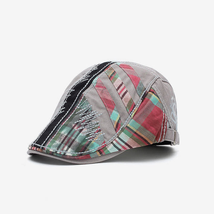 Cotton Patchwork Cabbie Adjustable Buckle Beret Hat - Gray - Adjustable (22 1/2"-23 5/8") - image 4