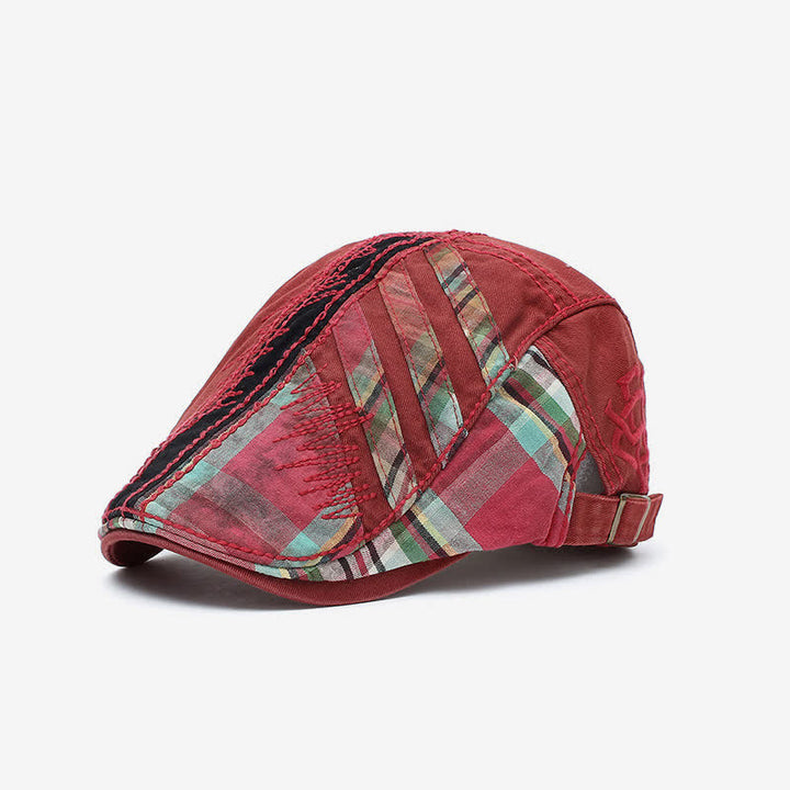 Cotton Patchwork Cabbie Adjustable Buckle Beret Hat - Red - Adjustable (22 1/2"-23 5/8") - image 6