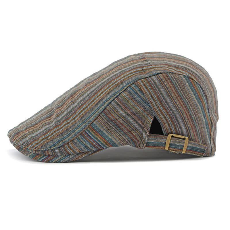 Retro Striped Adjustable Buckle Casual Beret Hat - image 1