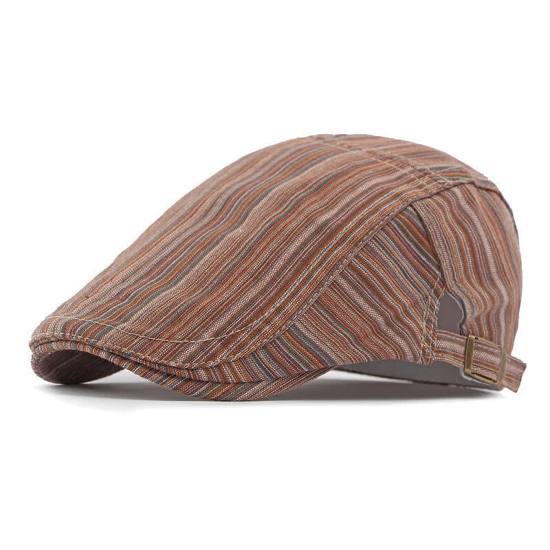 Retro Striped Adjustable Buckle Casual Beret Hat - Brownish Red - Adjustable (21 5/8"-23 1/4") - image 9