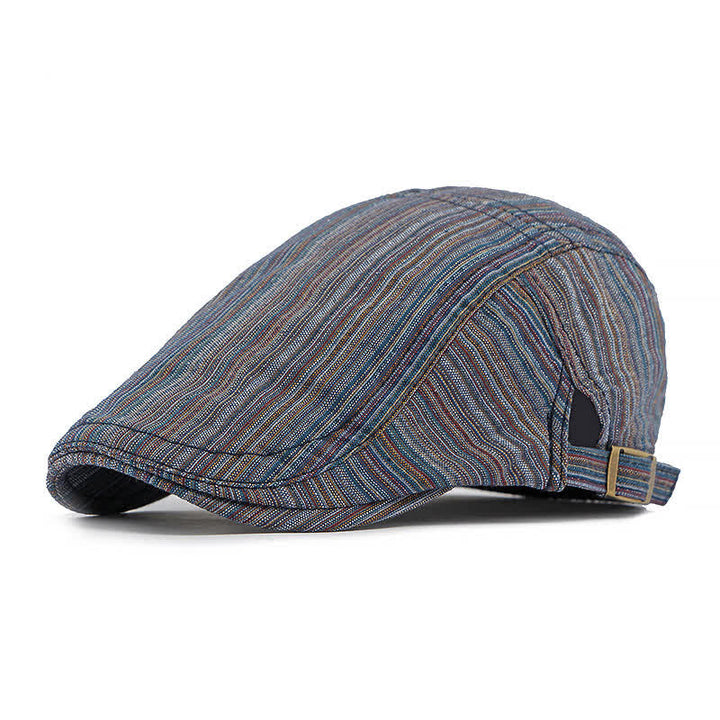 Retro Striped Adjustable Buckle Casual Beret Hat - Navy - Adjustable (21 5/8"-23 1/4") - image 11
