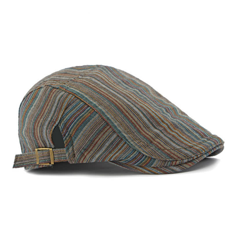 Retro Striped Adjustable Buckle Casual Beret Hat - image 2