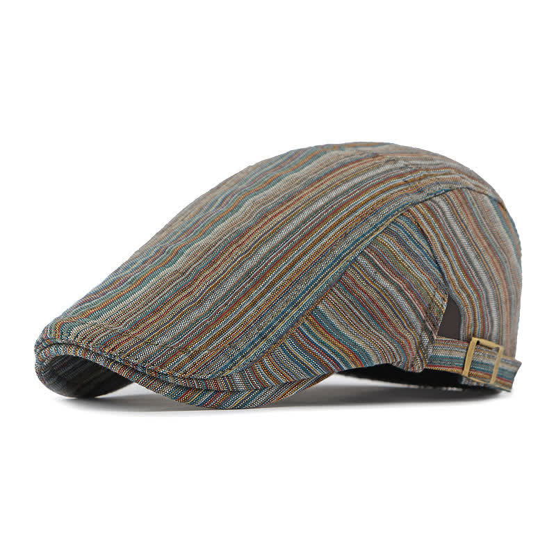 Retro Striped Adjustable Buckle Casual Beret Hat - Dark Green - Adjustable (21 5/8"-23 1/4") - image 0