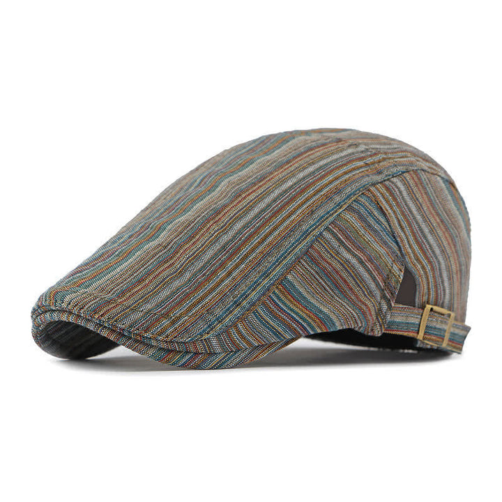 Retro Striped Adjustable Buckle Casual Beret Hat - Dark Green - Adjustable (21 5/8"-23 1/4") - image 0
