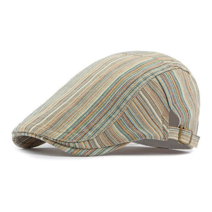 Retro Striped Adjustable Buckle Casual Beret Hat - Khaki - Adjustable (21 5/8"-23 1/4") - image 4