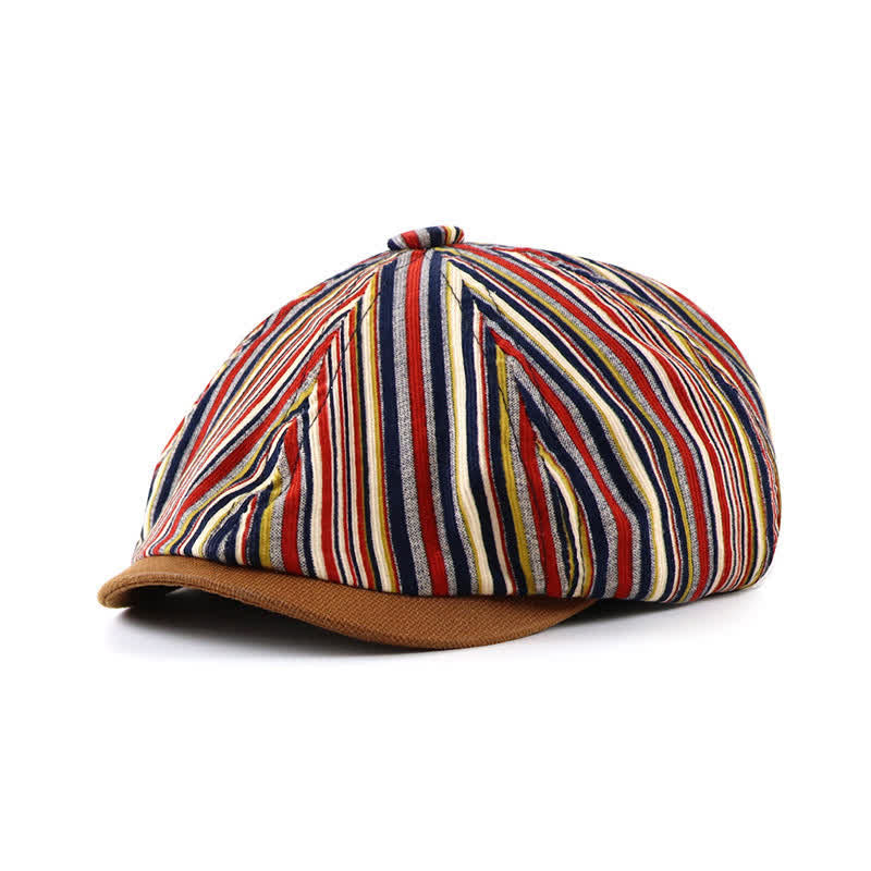 Unique Artist-Inspired Striped Octagonal Beret Hat - Burgundy - M (22"-22 7/8") - image 0