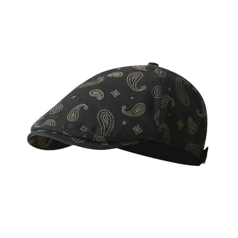 Paisley Print Floral Beret Hat - Black - M (22"-22 7/8") - image 5