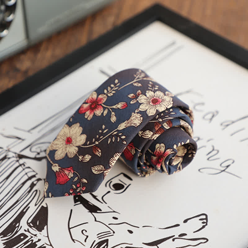 2Pcs Men's Floral Pattern Navy Personality Necktie Set - image 5