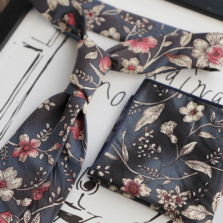 2Pcs Men's Floral Pattern Navy Personality Necktie Set - image 1
