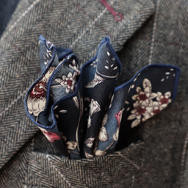 2Pcs Men's Floral Pattern Navy Personality Necktie Set - image 7