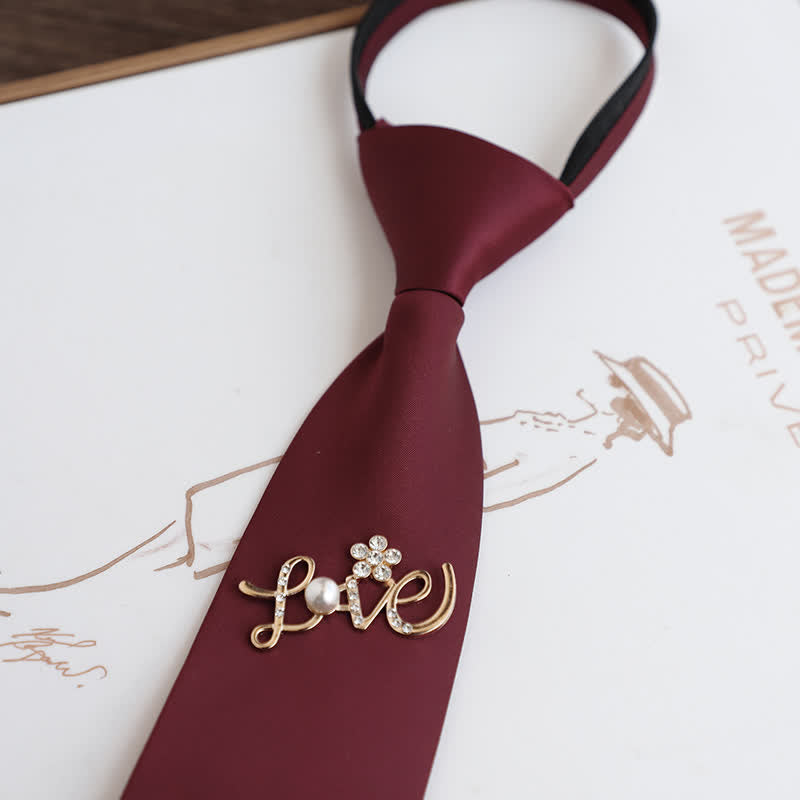 Men's Dark Red Golden Decor Wedding Zipper Necktie - Love - image 1