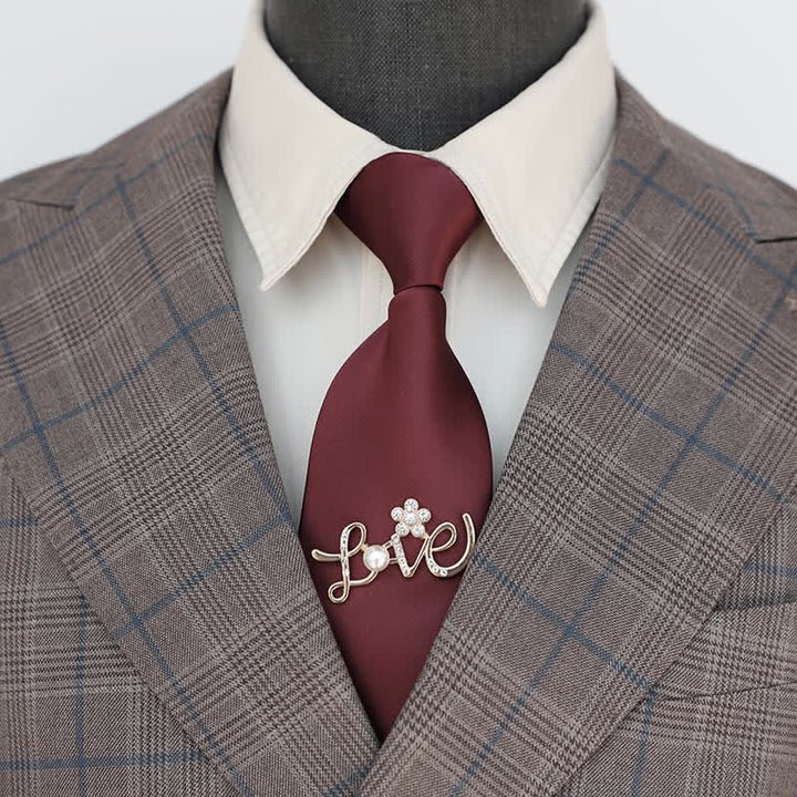 Men's Dark Red Golden Decor Wedding Zipper Necktie - image 0