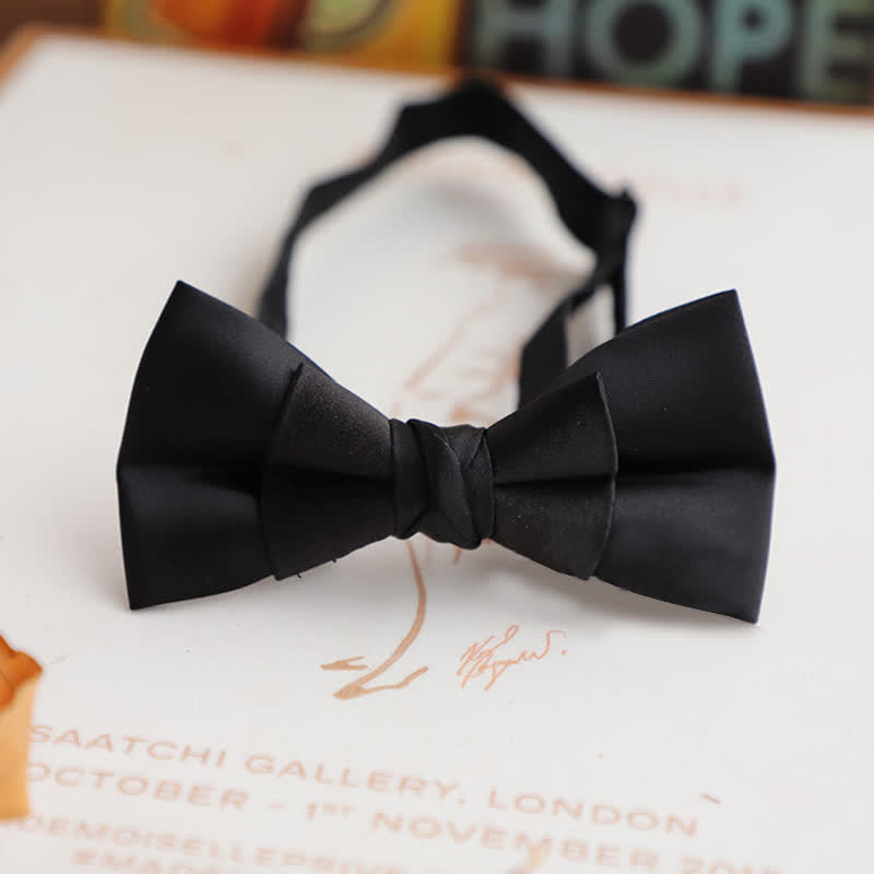Men's Glossy Double-layer Solid Color Bow Tie - Black - Style #2 - image 9