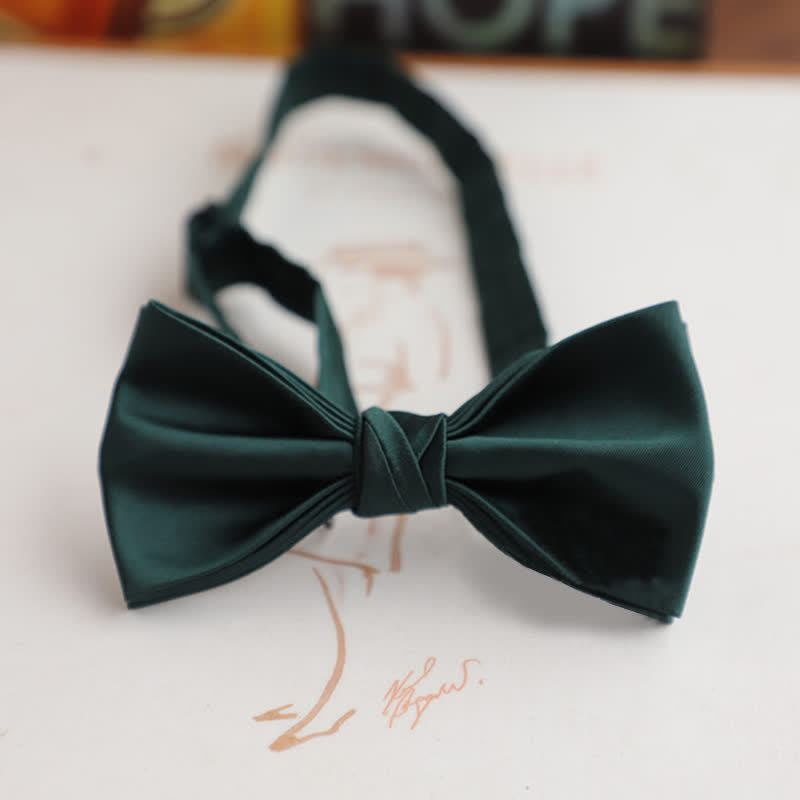 Men's Glossy Double-layer Solid Color Bow Tie - Dark Green - Style #1 - image 4
