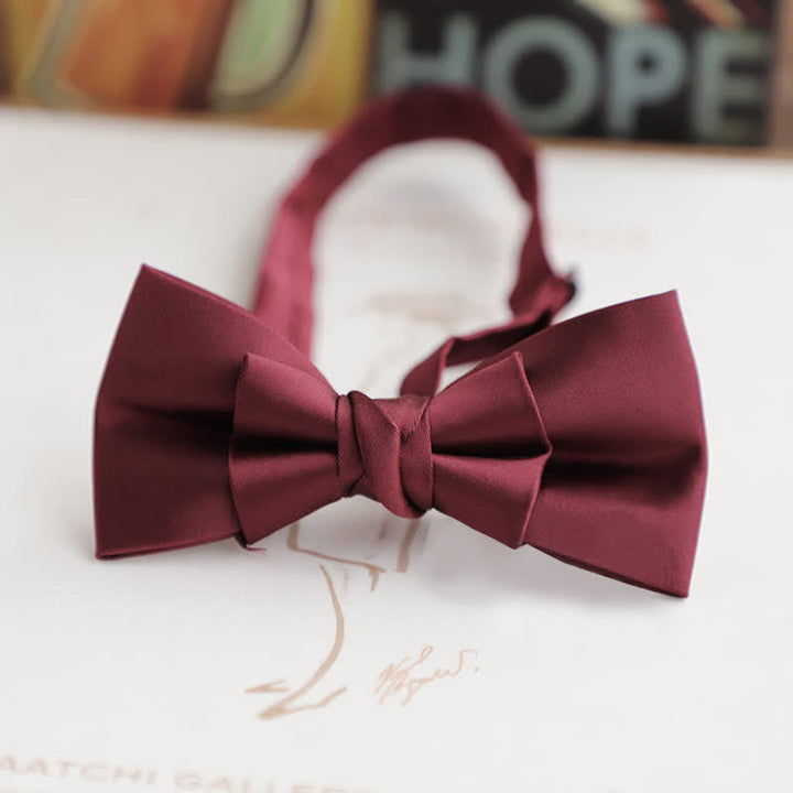 Men's Glossy Double-layer Solid Color Bow Tie - Burgundy - Style #2 - image 2