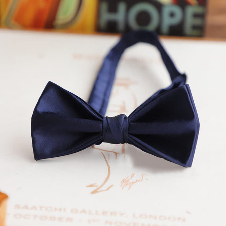 Men's Glossy Double-layer Solid Color Bow Tie - Navy - Style #1 - image 10