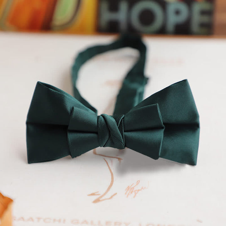 Men's Glossy Double-layer Solid Color Bow Tie - Dark Green - Style #2 - image 6