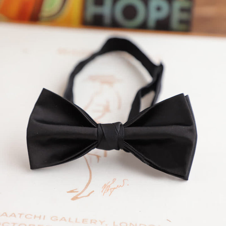 Men's Glossy Double-layer Solid Color Bow Tie - Black - Style #1 - image 7