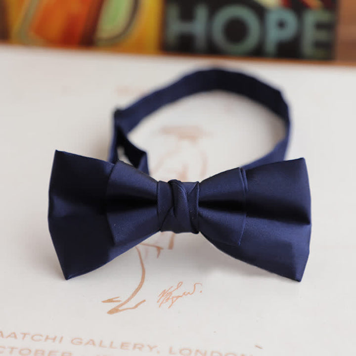 Men's Glossy Double-layer Solid Color Bow Tie - Navy - Style #2 - image 11