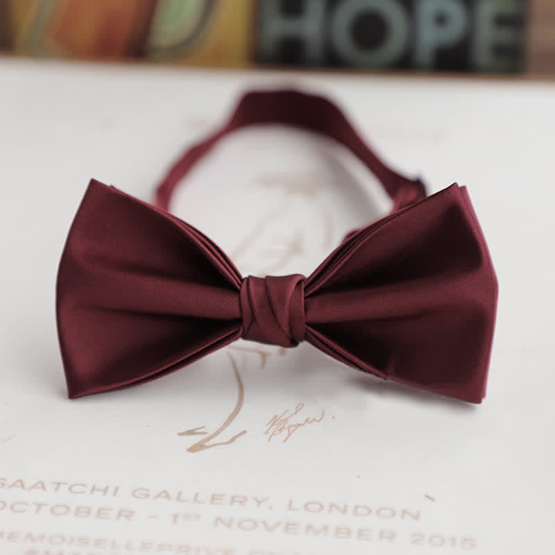 Men's Glossy Double-layer Solid Color Bow Tie - Burgundy - Style #1 - image 1