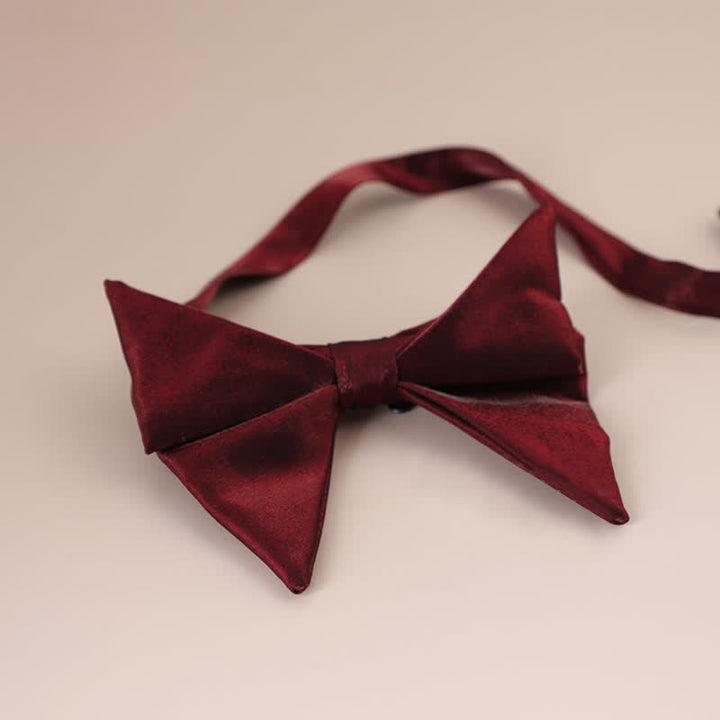 Men's Glossy Butterfly-Like Oversized Pointed Bow Tie - Burgundy - Style #1 - image 6