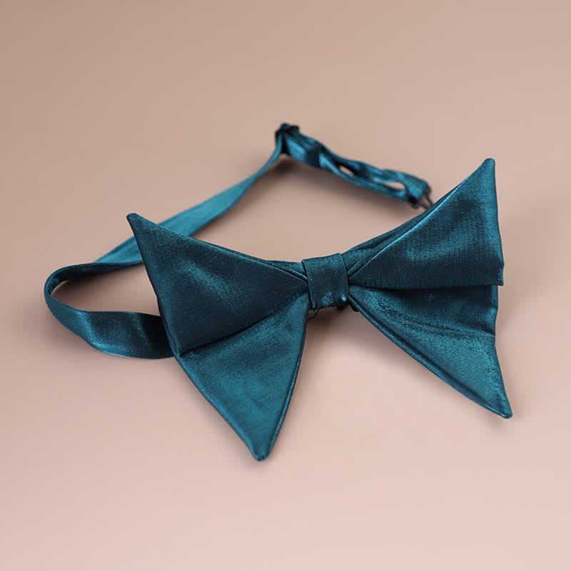 Men's Glossy Butterfly-Like Oversized Pointed Bow Tie - Teal - Style #1 - image 14