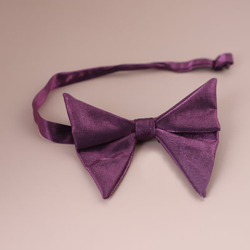 Men's Glossy Butterfly-Like Oversized Pointed Bow Tie - Purple - Style #1 - image 9