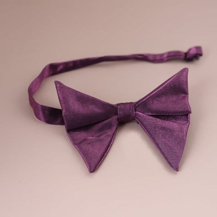 Men's Glossy Butterfly-Like Oversized Pointed Bow Tie - Purple - Style #1 - image 9