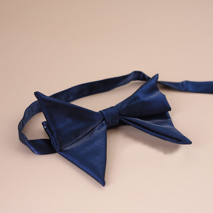 Men's Glossy Butterfly-Like Oversized Pointed Bow Tie - Navy - Style #1 - image 2
