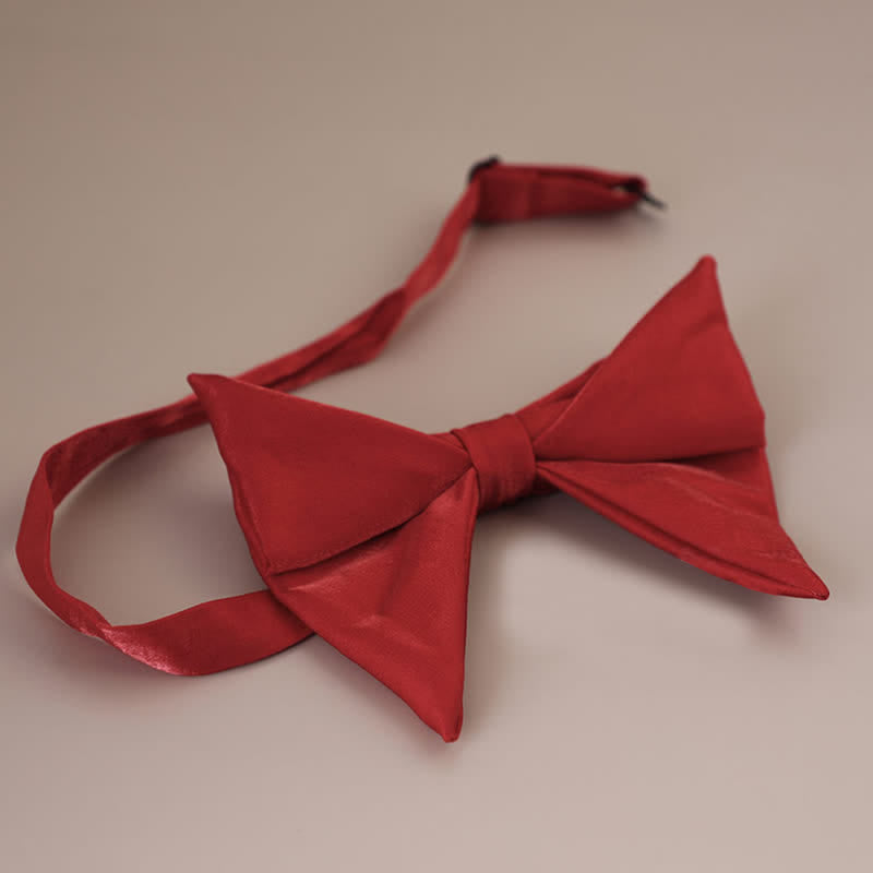 Men's Glossy Butterfly-Like Oversized Pointed Bow Tie - Red - Style #1 - image 18