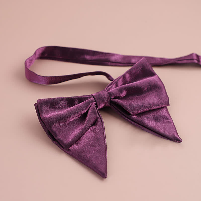 Men's Glossy Butterfly-Like Oversized Pointed Bow Tie - Purple - Style #2 - image 11
