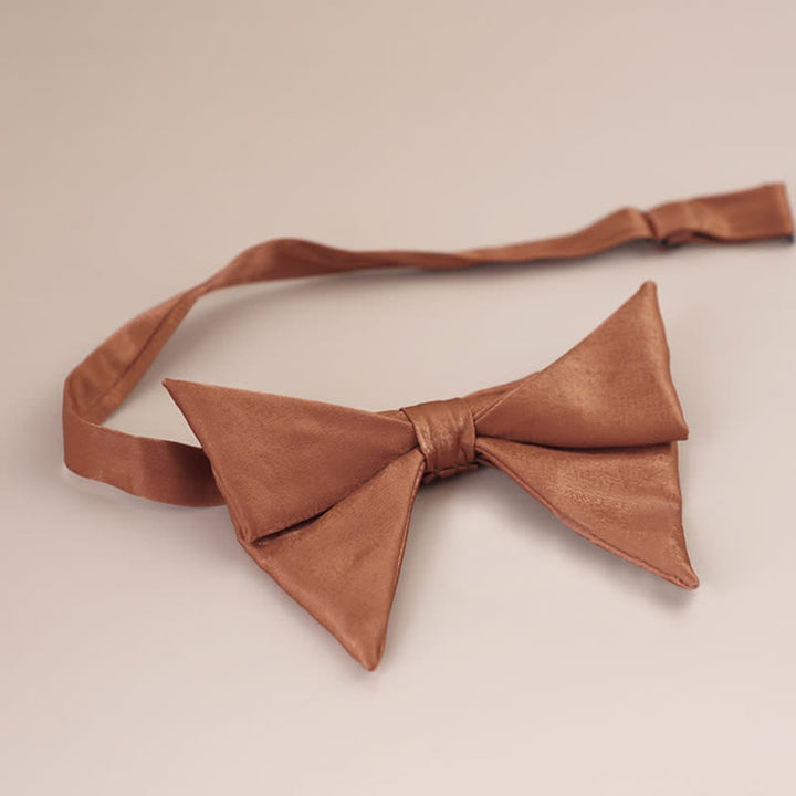 Men's Glossy Butterfly-Like Oversized Pointed Bow Tie - Chocolate - Style #1 - image 12