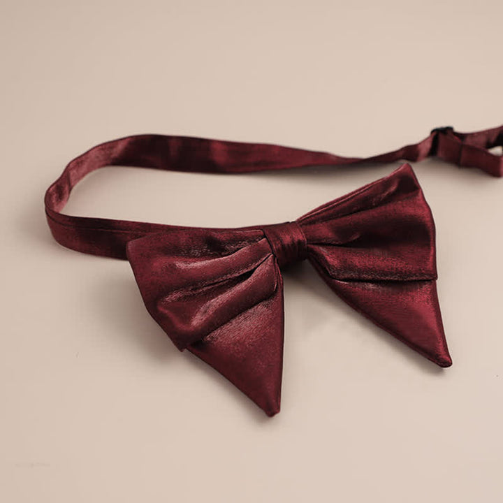 Men's Glossy Butterfly-Like Oversized Pointed Bow Tie - Burgundy - Style #2 - image 8