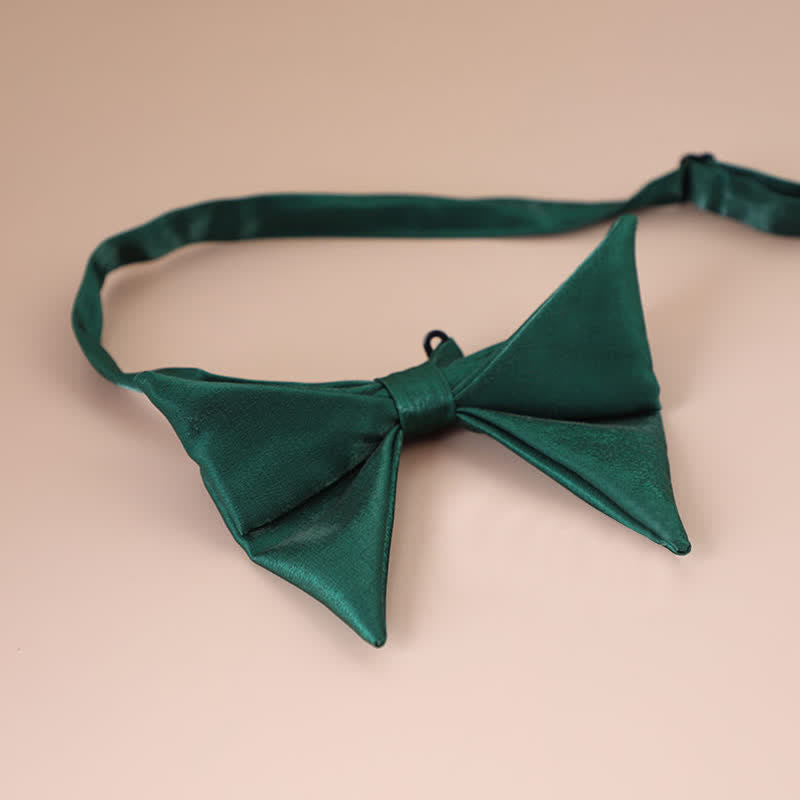 Men's Glossy Butterfly-Like Oversized Pointed Bow Tie - Dark Green - Style #1 - image 20
