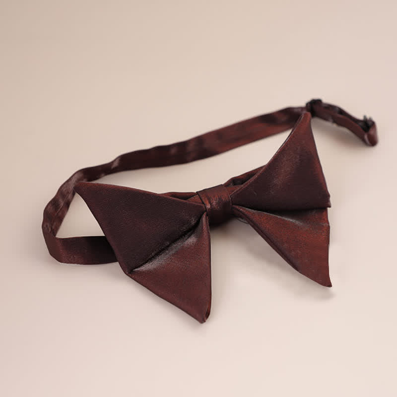 Men's Glossy Butterfly-Like Oversized Pointed Bow Tie - SaddleBrown - Style #1 - image 26
