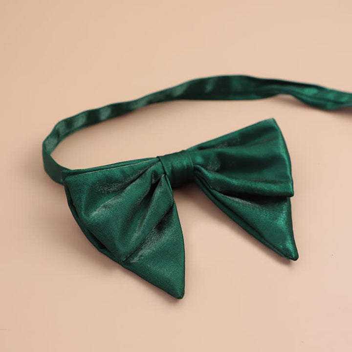 Men's Glossy Butterfly-Like Oversized Pointed Bow Tie - Dark Green - Style #2 - image 21