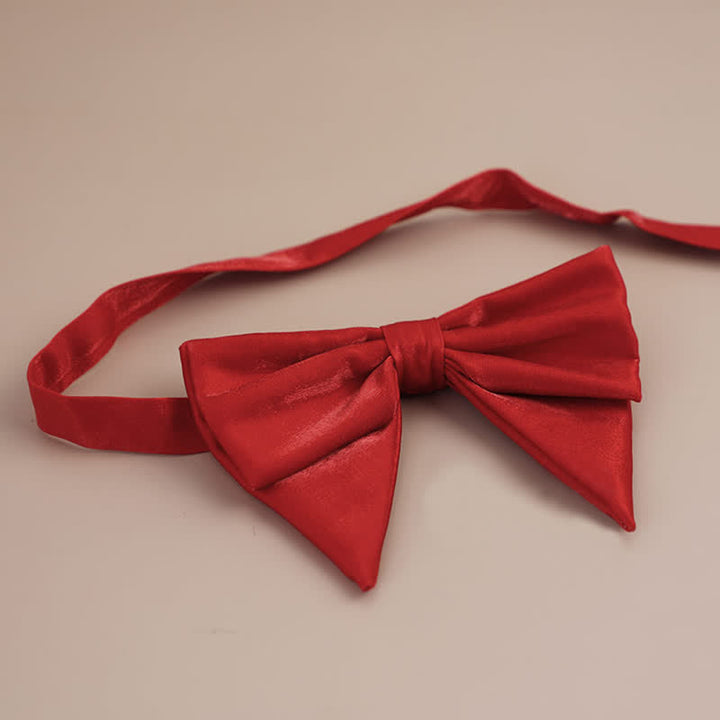 Men's Glossy Butterfly-Like Oversized Pointed Bow Tie - Red - Style #2 - image 19