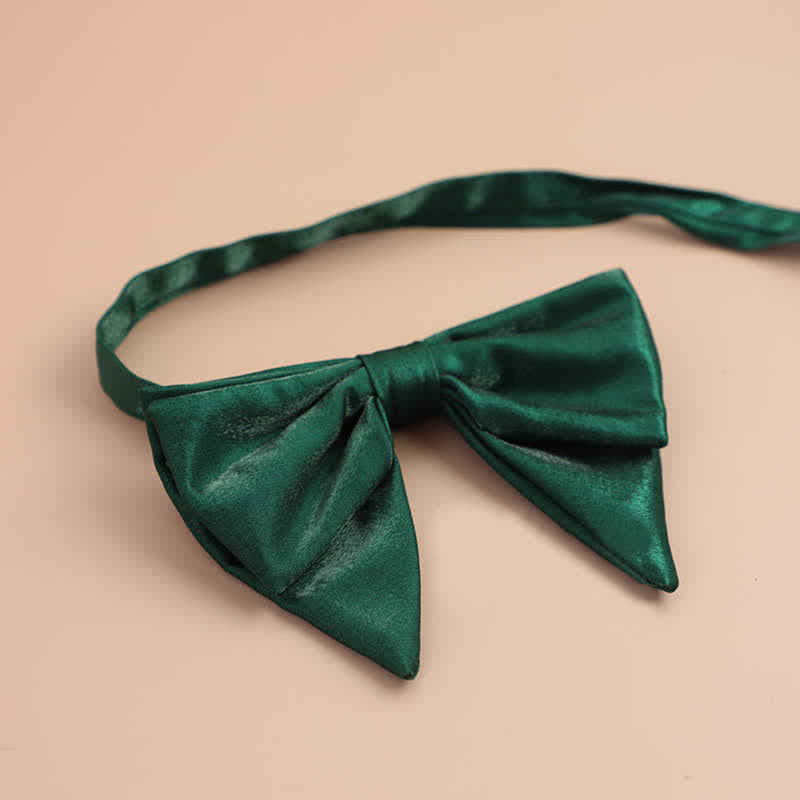 Men's Glossy Butterfly-Like Oversized Pointed Bow Tie - Dark Green - Style #2 - image 21