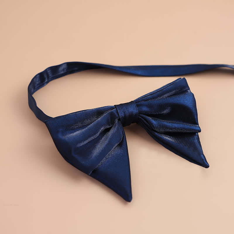 Men's Glossy Butterfly-Like Oversized Pointed Bow Tie - Navy - Style #2 - image 3