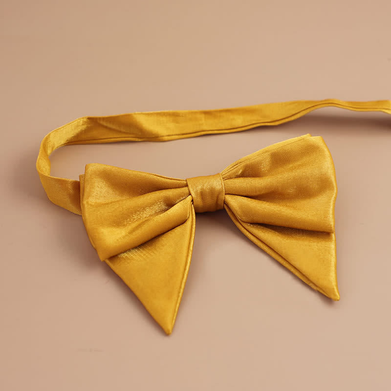 Men's Glossy Butterfly-Like Oversized Pointed Bow Tie - Yellow - Style #2 - image 23
