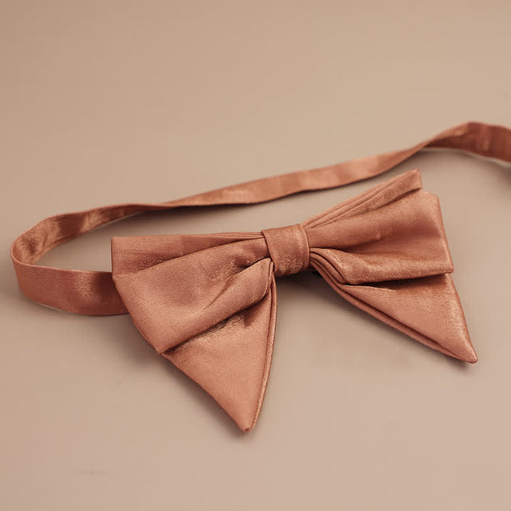Men's Glossy Butterfly-Like Oversized Pointed Bow Tie - Salmon - Style #2 - image 17