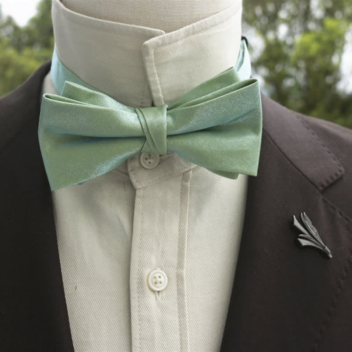 Men's Bright Double-Layered Solid Color Bow Tie - PaleGreen - Style #1 - image 7