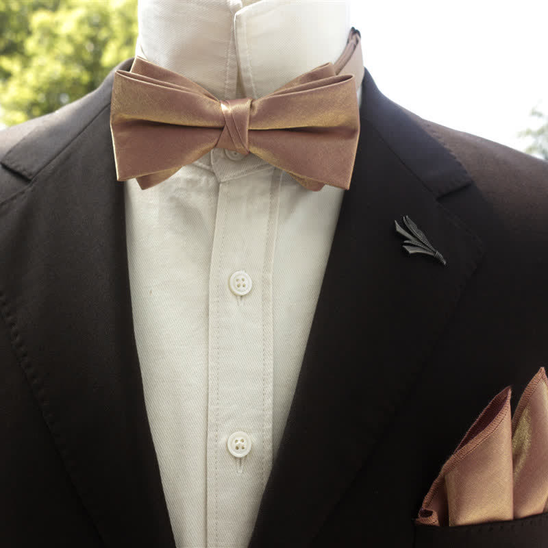 Men's Bright Double-Layered Solid Color Bow Tie - DarkSalmon - Style #1 - image 6