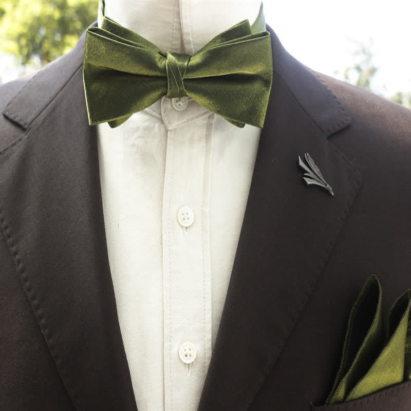 Men's Bright Double-Layered Solid Color Bow Tie - Olive Green - Style #1 - image 0