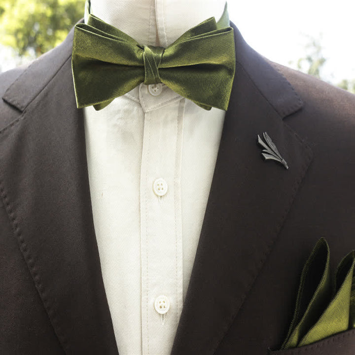 Men's Bright Double-Layered Solid Color Bow Tie - Olive Green - Style #1 - image 0