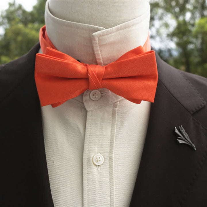 Men's Bright Double-Layered Solid Color Bow Tie - Orange - Style #1 - image 11