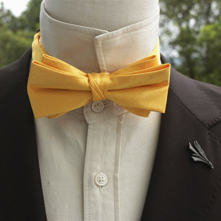 Men's Bright Double-Layered Solid Color Bow Tie - Yellow - Style #1 - image 12