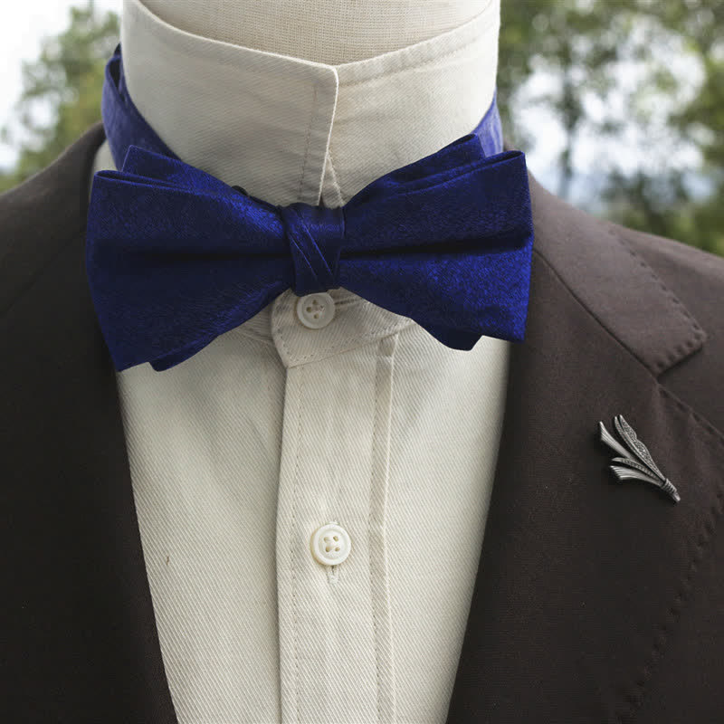 Men's Bright Double-Layered Solid Color Bow Tie - Royal - Style #1 - image 9